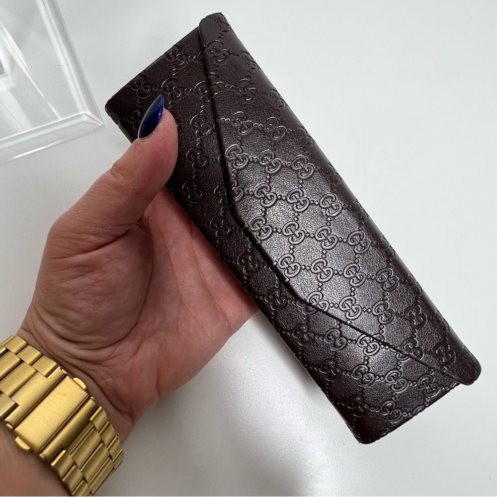 Gucci Brown Embossed Leather Sunglasses Case